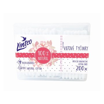 Papírové vatové tyčinky 100% natural Linteo 200 ks v boxu 